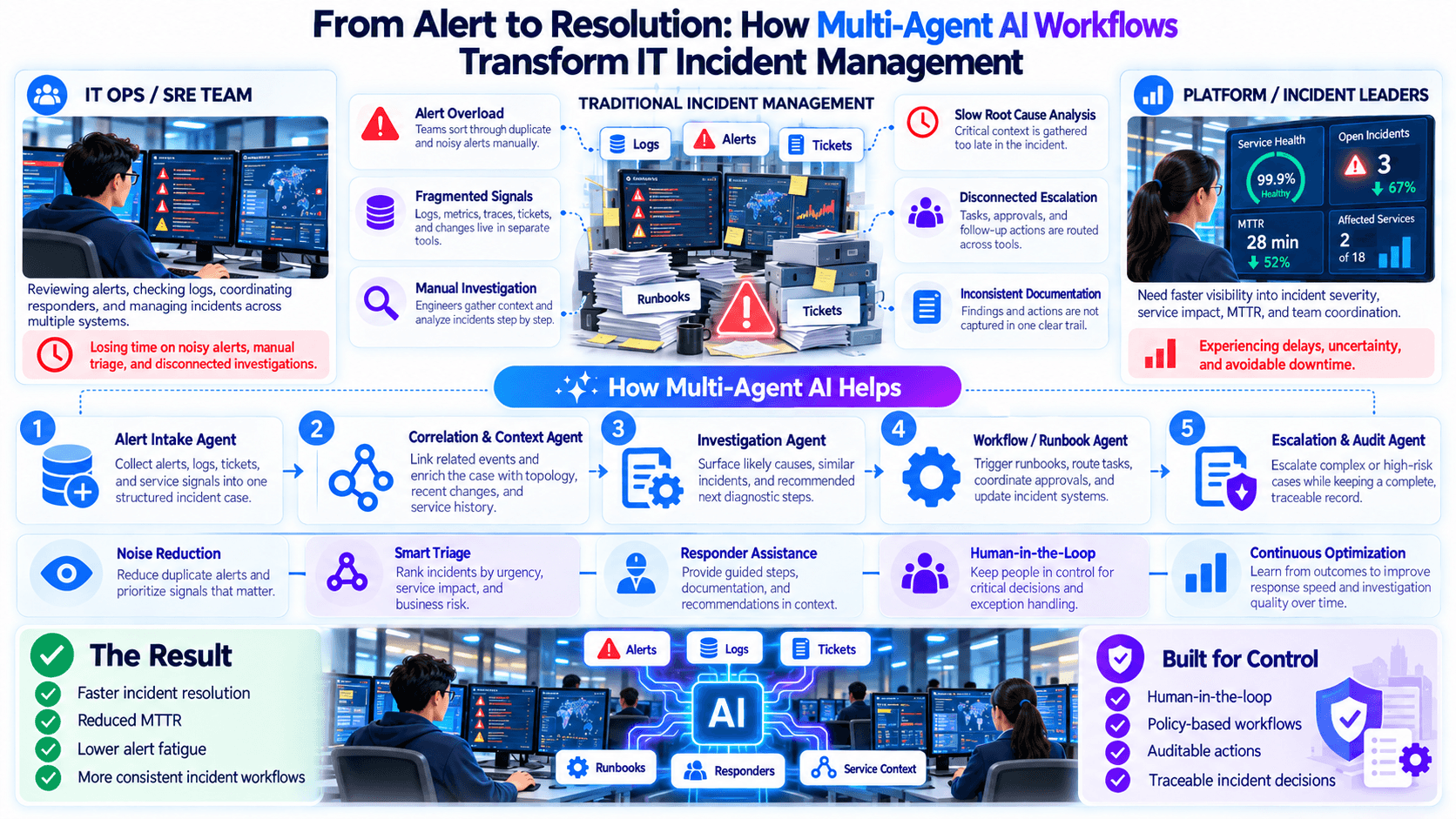 AI agents investigating IT alerts and correlating signals before a team responds.
